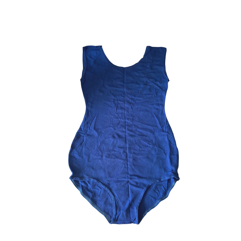 Vintage 60s Danskin Royal Blue Sleeveless Scoop Neck Knit Leotard Bodysuit L